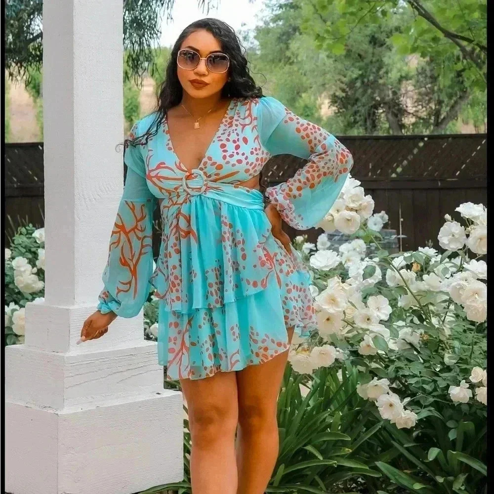 Blue Angel Ruffle Cut-Out Mini Dress - Picture 1 of 4